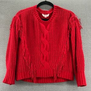 NOBO Women’s Red Soft Stretchy Knit Cropped Oversized Sweater With‎ Tassels  S